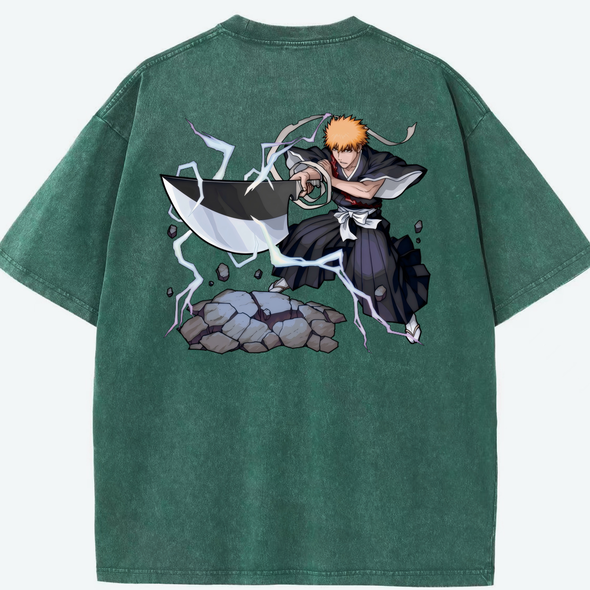 （画像用） ブリーチ 黒崎一護（くろさき いちご）BLEACH Kurosaki Ichigo 綿100% ヴィンテージ風 半袖Tシャツ（背面プリント）